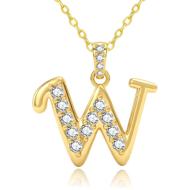 Cubic Zircon 14K Gold Plated Initial Letter A-Z Pendant Necklace
