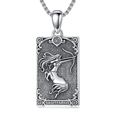 Sterling Silver Tarot Card 12 Zodiac Sign Pendant Necklace