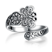 925 Silver Butterfly Spoon Ring Adjustable Vintage Butterfly Antique Flower Thumb Rings Jewelry Gifts for Women