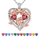 Sterling Silver Heart Birthstone Couple Hugging Necklace for Women Valentine's Day Gift
