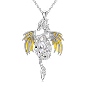 Sterling Silver Teardrop Shaped Crystal Wyvern Dragon Pendant Necklace