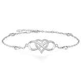 Sterling Silver Cubic Zirconia Infinity Heart Single Layer Anklet