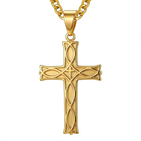 Cross Pendant Necklace for Men 14K Gold Plated Minimalist Christian Jewelry Religious Gift