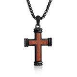 14K Gold Plated Wooden Abalone Shell Cross Pendant Necklacefor Men