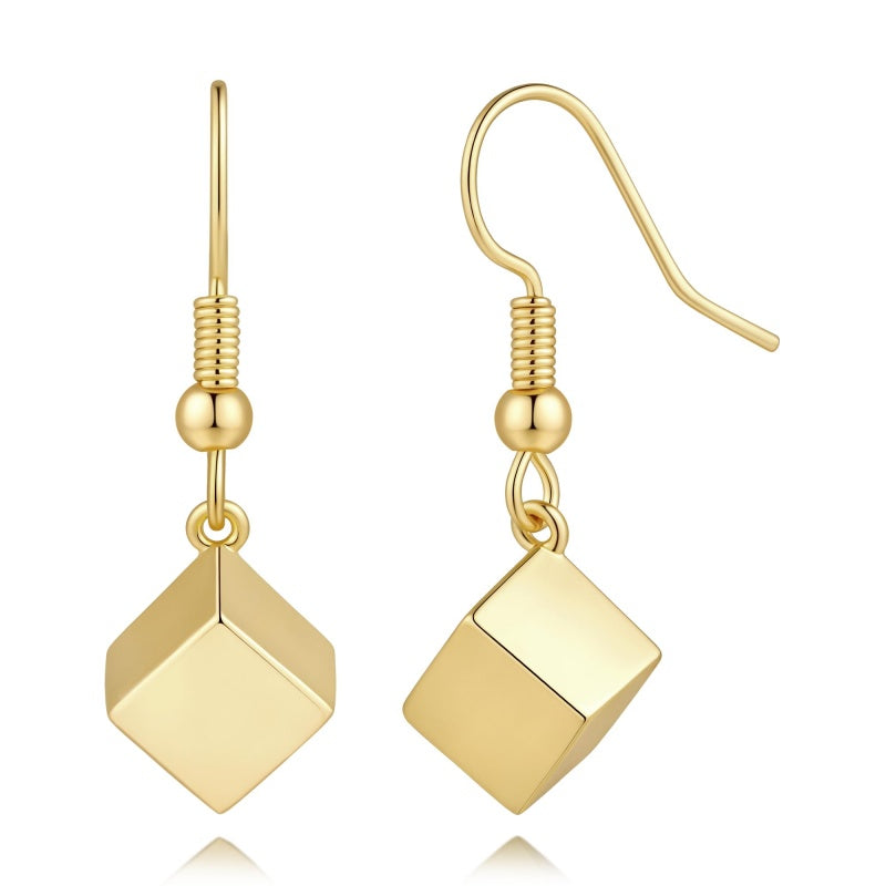 14K Gold Plated Cube Design with French Hook Drop Earring for Women