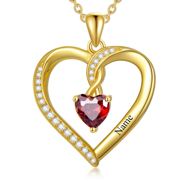 10K 14K 18K Solid Gold Personalized Engraved 1-4 Birthstone Heart Necklaces for Women