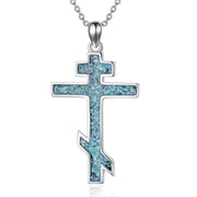 Sterling Silver Russian Eastern Orthodox Cross Pendant Necklace