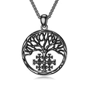 Sterling Silver Jerusalem Tree of Life Cross Religious Pendant Necklace