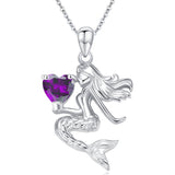 Sterling Silver Heart Cut Birthstone Mermaid Pendant Necklace