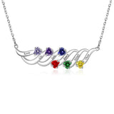 Sterling Silver Personalized Birthstone Name Wave Pendant Family Necklace