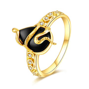 14k Real Gold Snake Black Onyx RingYellow Gold Gifts for Women