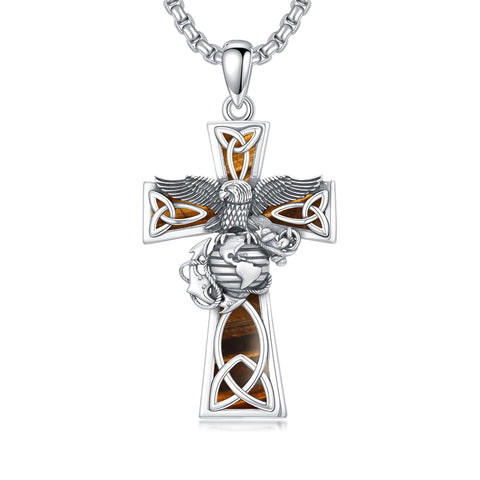 Sterling Silver Marines Cross Pendant Necklace for Men