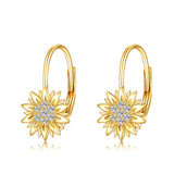 14K Yellow Gold Sunflower Leverback  Earrings