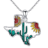 Sterling Silver Texas State Sunflower & Cactus Pendant Necklaces