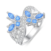 Sterling Silver Opal Personalized Birthstone Engraved Butterfly Ring