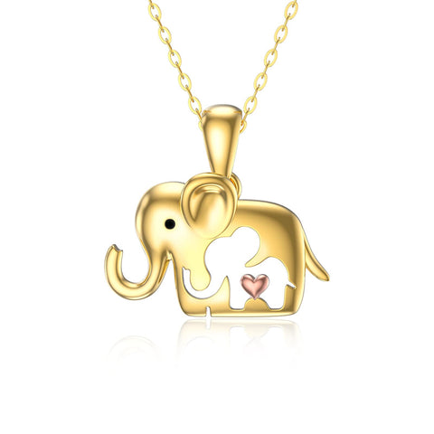 14K Yellow Gold Elephant Pendant Necklace