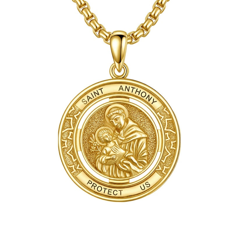 14K Gold Plated Patron Saint Necklace Saint Medal Catholic Amulet Jewelry