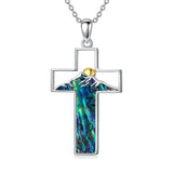 Sterling Silver Lapis Lazuli Abalone Shell Cross Mountains Necklace