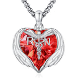 Sterling Silver Crystal Guardian Angel Caduceus Pendant Necklace