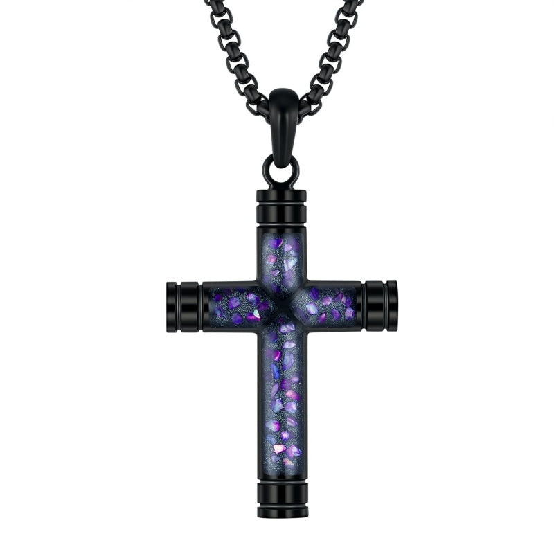 14K Gold Plated Wooden Abalone Shell Cross Pendant Necklacefor Men
