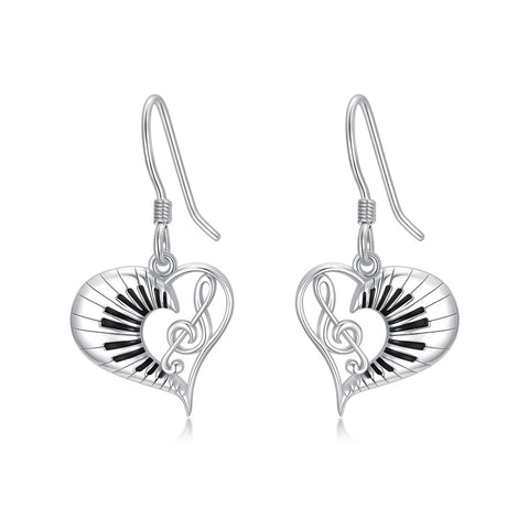 Sterling Silver Piano Drum Trumpet Music Dangle Earrings for Women