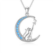 Sterling Silver Moon Cat Pendant Necklace