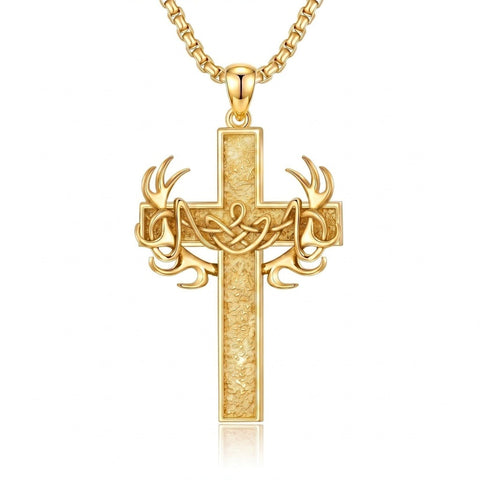 14k Gold Plated Cross Deer Antler Celtic Knot Sword Twisted Rope Cross Pendant Necklace for Men