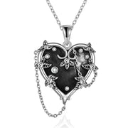 Sterling Silver Gothic Witches Heart Pendant Necklace