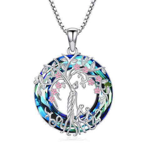 Sterling Silver Crystal Tree of Life Family Pendant Necklace for 1 to 5 Children