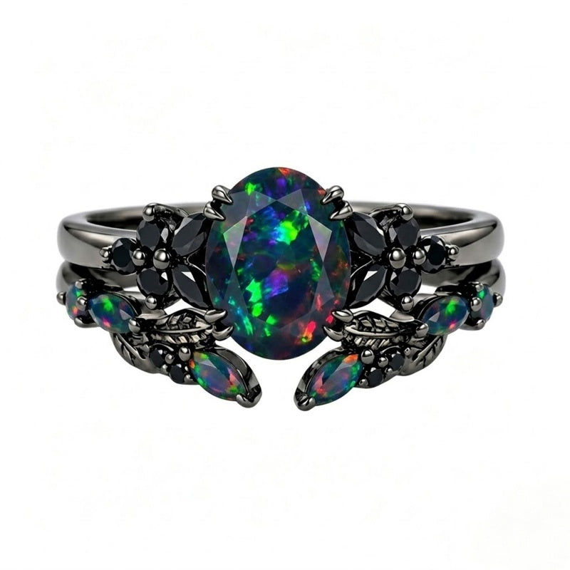 Sterling Silver 10K  14K  18K  Gold Personalized Engraved Black Opal Engagement Wedding Promise Ring for Her