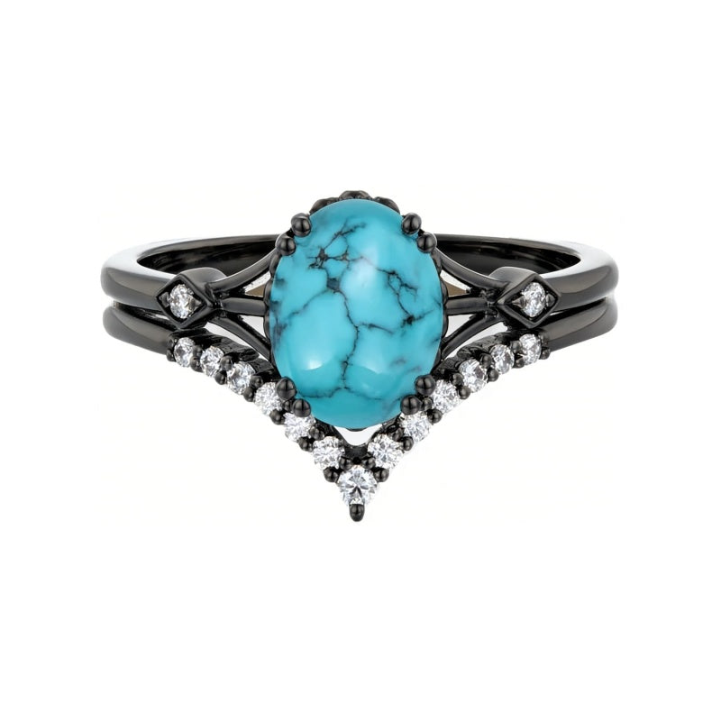 Sterling Silver 10K 14K 18K Gold Turquoise Engagement  Wedding Ring Set for Women