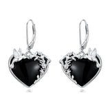 Sterling Silver Black Obsidian Snake Hummingbird Butterfly Dragonfly Leverback Earrings
