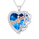 Sterling Silver  Blue Crystal Butterfly& Daughter Pendant Necklace