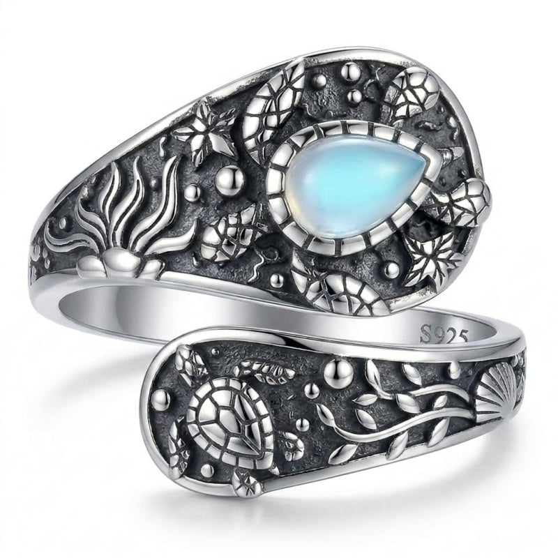 Sterling SilverMustard Seed Turtle Ocean Butterfly Dragonfly Turquoise Adjustable  Spoon Ring Spoon Jewelry for Women