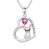 Sterling Silver 12 Month Birthstone Schnauzer Chihuahua Pitbull Pug Pendant Necklace for Women
