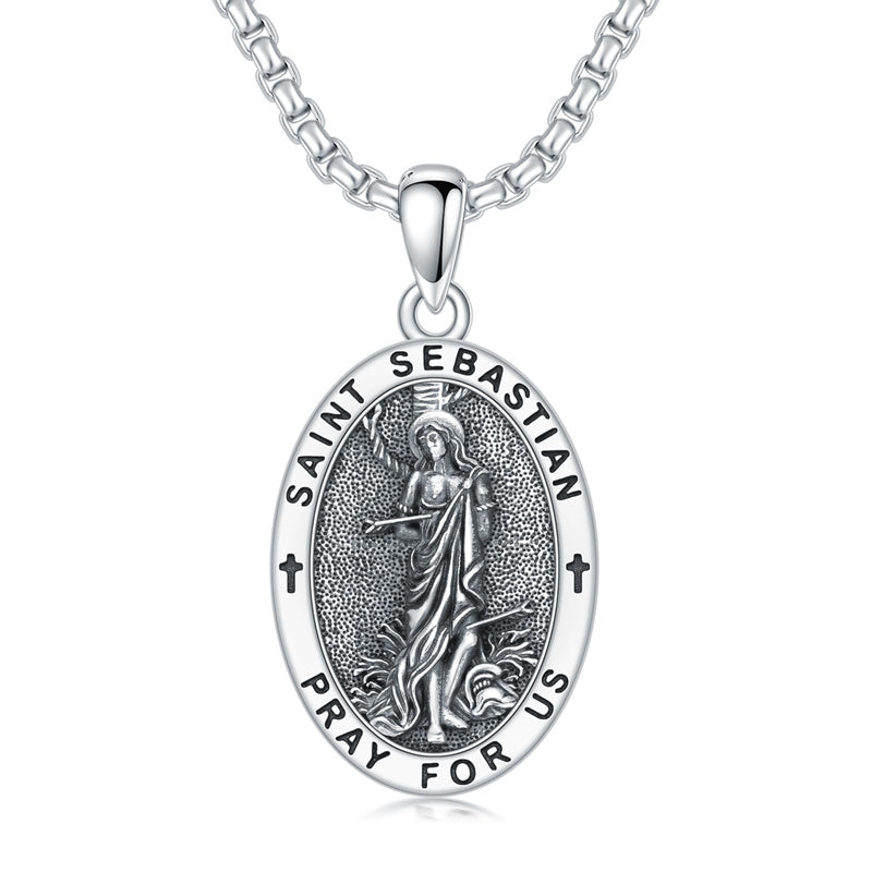 Sterling Silver Amulet Medal  St Sebastian Saint Christopher Viking Deer Pendant Necklace