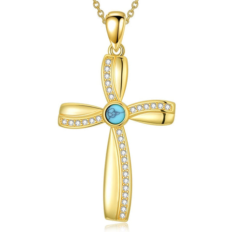 14K Gold Plated Cross Pendant Necklace for Women