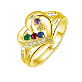 10K 14K 18K Gold Personalized 1-6 Stones Engraved Heart Mother Ring for Mother's Day