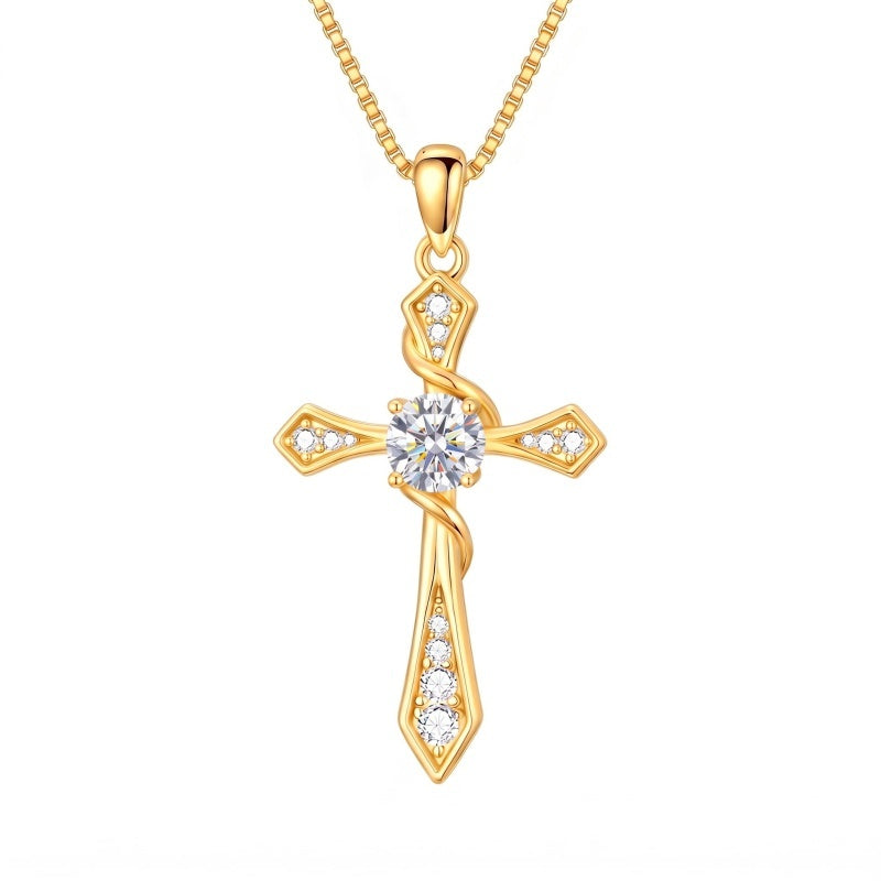 14K Gold Plated Birthstone Infinity  Cross Pendant NecklaceJewelry for Women
