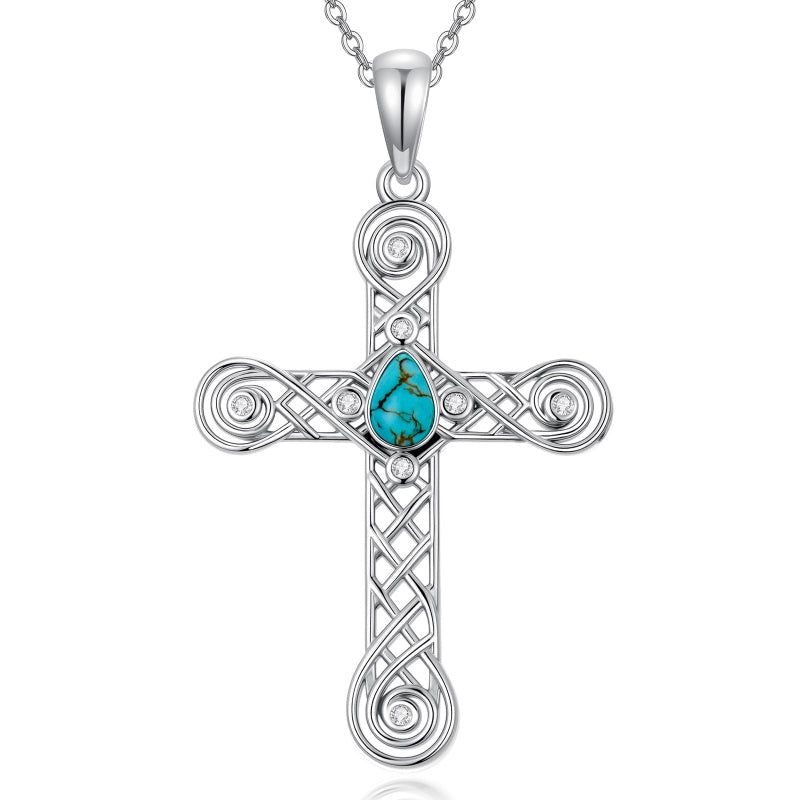 14K Gold Plated Turquoise Cross Pendant Necklace Western Jewelry for Women