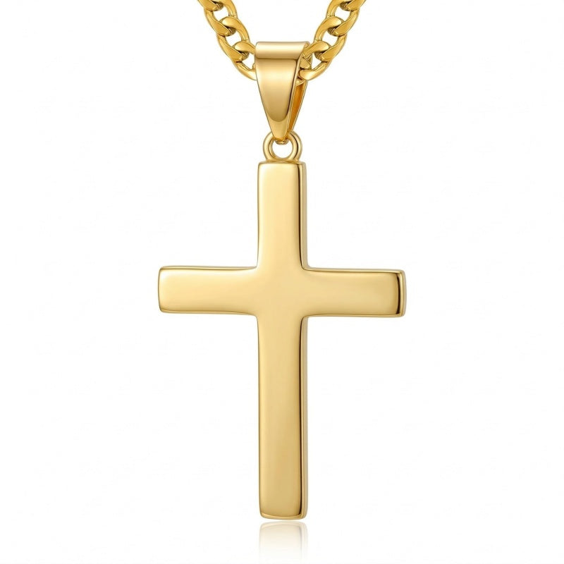 Cross Pendant Necklace for Men 14K Gold Plated Minimalist Christian Jewelry Religious Gift