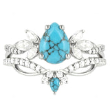 Sterling Silver Personalized Engraved 1-3CT Turquoise Engagement  Wedding Promise Ring Set for Her