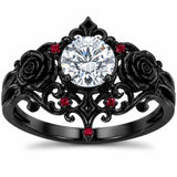 Sterling Silver 10K 14K 18K Gold Moissanite Gothic Black  Engagement Wedding Ring  for Women