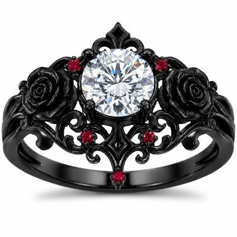 Sterling Silver 10K 14K 18K Gold Moissanite Gothic Black  Engagement Wedding Ring  for Women