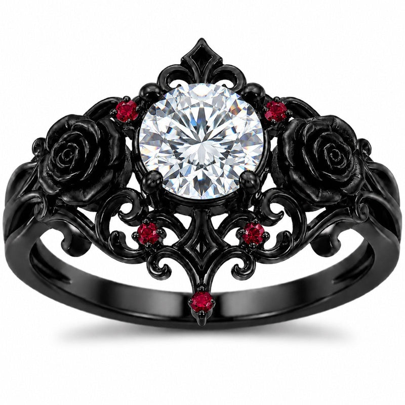 Sterling Silver 10K 14K 18K Gold Moissanite Gothic Black  Engagement Wedding Ring  for Women