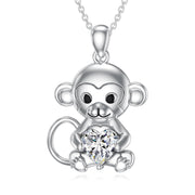 Sterling Silver Birthstone Monkey Pendant Necklace