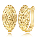 14K Gold Plated  Oval Shape with Mesh Pad Textured on the Surface Unique Hoops Earring for Women