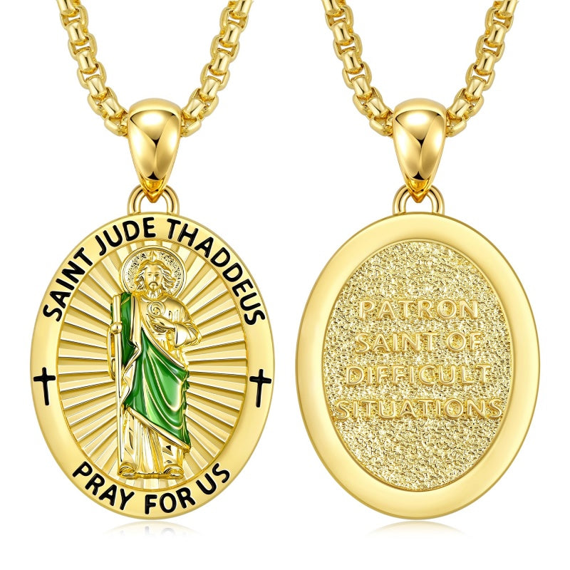 Patron Saint Medals Protection  14K Gold Plated Necklace for Men