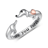 Sterling Silver Dachshund Open Ring Adjustable Ring