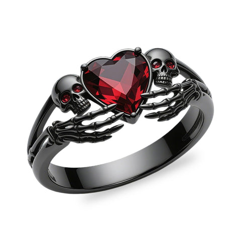 Sterling Silver 10K 14K 18K Gold 2-5CT Heart  Birthstone  Gothic Skeleton Halloween Skull Bat Ring